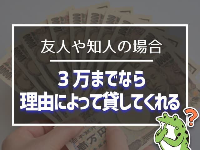 友人知人の場合、3万までなら、理由によって貸してくれる